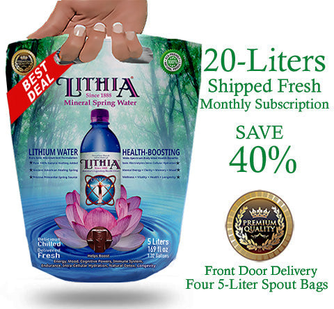 All-Natural Health Boosting Lithia Mineral Spring Water Shipped Fresh From Sacred Healing Spring Source to Your Home 20-LITERS 670 FL Oz.