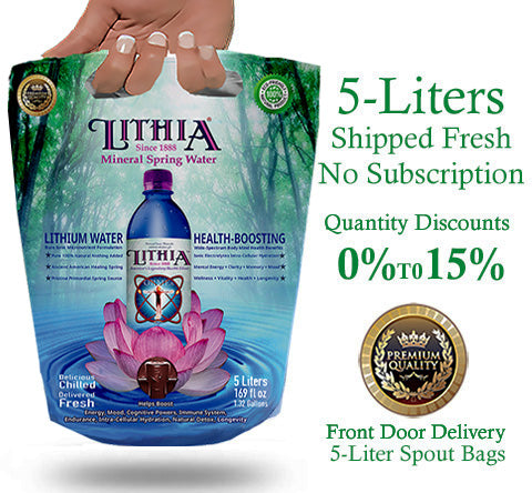 All-Natural Health Boosting Lithia Mineral Spring Water Shipped Fresh From Sacred Healing Spring Source to Your Home 5-LITERS 169 FL Oz.